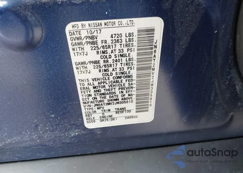 2018 Nissan Rogue Sv из США, поврежденный, VIN JN8AT2MV2JW305810